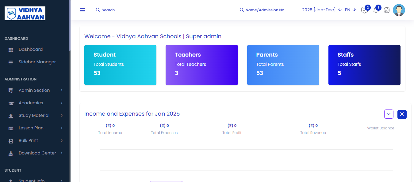 Vidhya Aahvan ERP Screenshot